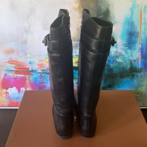 Coach New York Linette Tall Black Leather Riding Boots Calf 7 - Picture 5 of 6